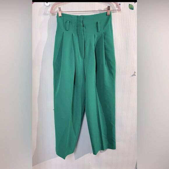 Chrissy Teigen X REVOLVE Sierra Paper Bag Cropped Wide Leg Pants Green Sz. XS - Picture 2 of 5